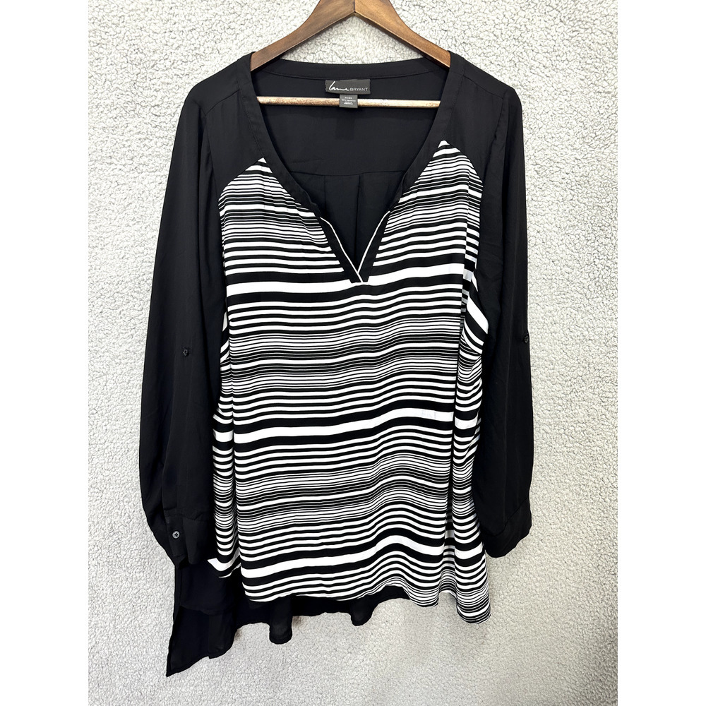 Lane Bryant Top womens 22/24 Black Striped Asymmetrical Hem Fairy‎ Whimsigoth